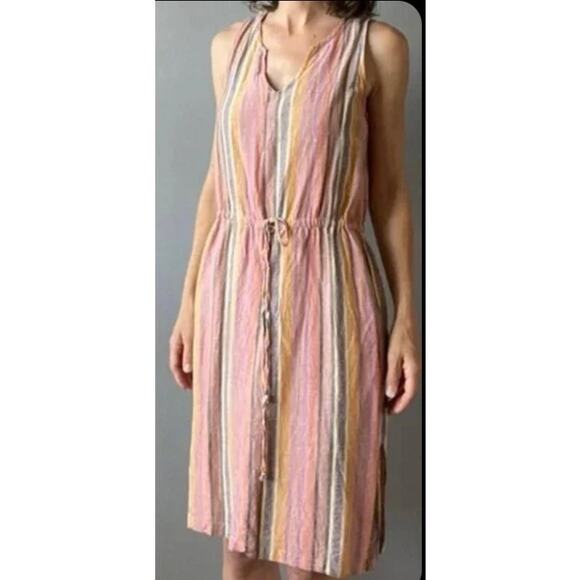 DREW Dresses & Skirts - DREW AGAVE LINEN BLEND STRIPED CINCHED WAIST SHIFT DRESS SIZE MEDIUM